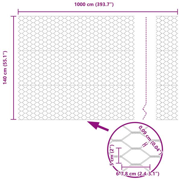 vidaXL Hexagon Hek Groen 1.4 x 10 m Staal