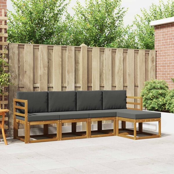 vidaXL Buiten bankenset met kussen 5 pcs Natuurlijk en Antraciet