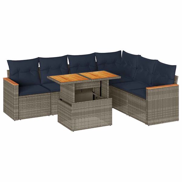 vidaXL 7-delige Loungeset met kussens poly rattan grijs