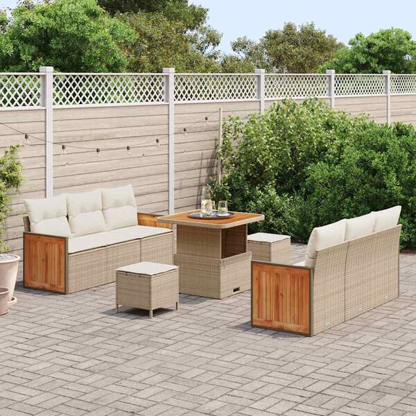 vidaXL Tuinbankenset met kussen 11 pcs Beige en Cr&egrave;me poly rattan