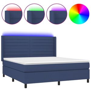 vidaXL Boxspring met matras en LED stof blauw 160x200 cm