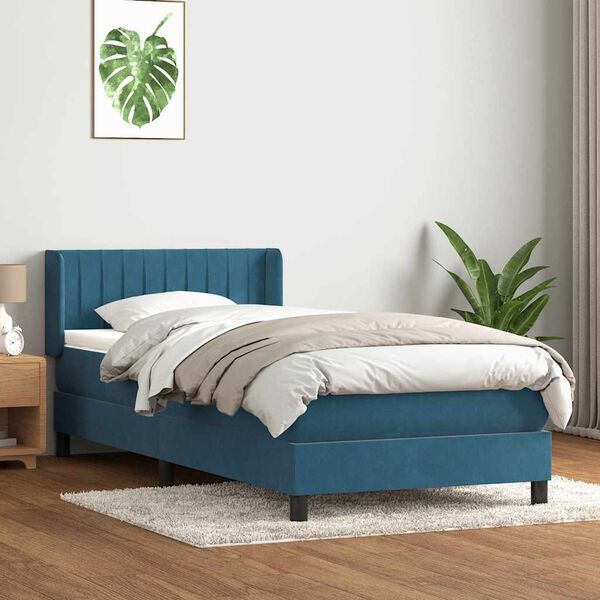 vidaXL Boxspring met matras fluweel donkerblauw 80x220 cm