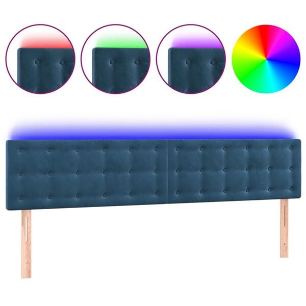vidaXL Hoofdbord LED 160x5x78/88 cm fluweel donkerblauw