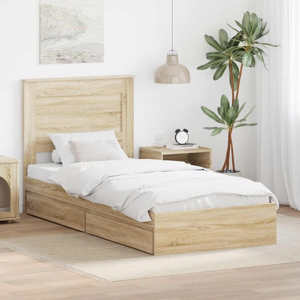 vidaXL Opslag bed met hoofdeinde Sonoma Eiken 90 x 200 cm Bewerkt hout