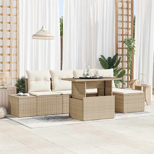 vidaXL Tuin Sofa Set met kussen 6 pcs Beige en Cr&egrave;me poly rattan