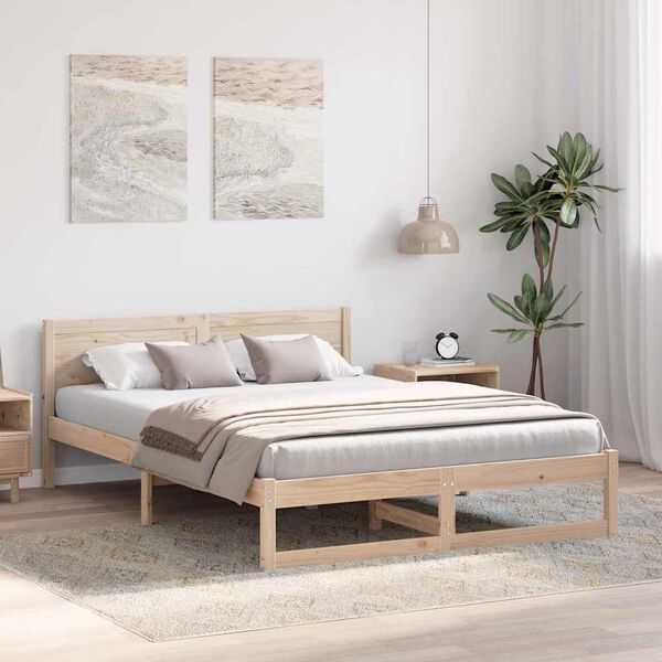 vidaXL Bedframe met hoofdeinde Naturel 150 x 200 cm Massief grenenhout