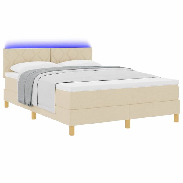 vidaXL LED Box Spring Bed met matras met LED Cr&egrave;me 140 x 190 cm Stof