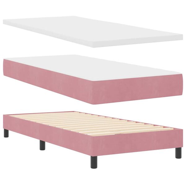 vidaXL Boxspringbed met matras met hoofdeinde Roze 90 x 200 cm Fluweel