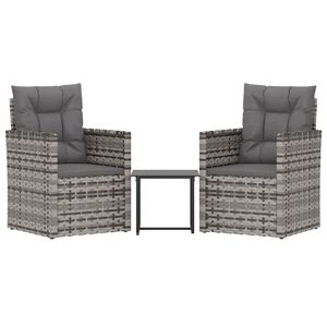 vidaXL 3-delige Loungeset met kussens poly rattan grijs