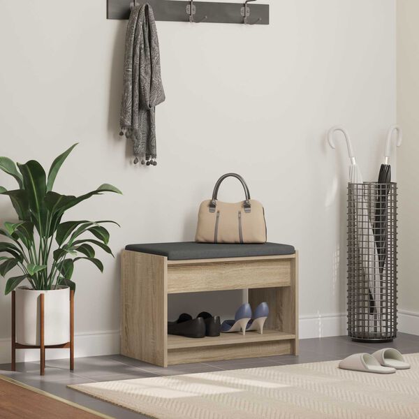 vidaXL Halbank met kussen met plank Sonoma Eiken 63 x 38 x 45 cm