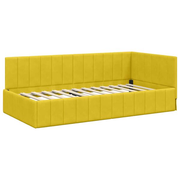 vidaXL Hoekbedframe met hoofdeinde Geel 90 cm x 190 cm Fluweel