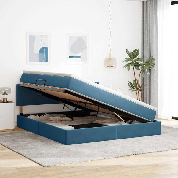 vidaXL Opslag bed met matras Donkerblauw 180 x 200 cm Fluweel