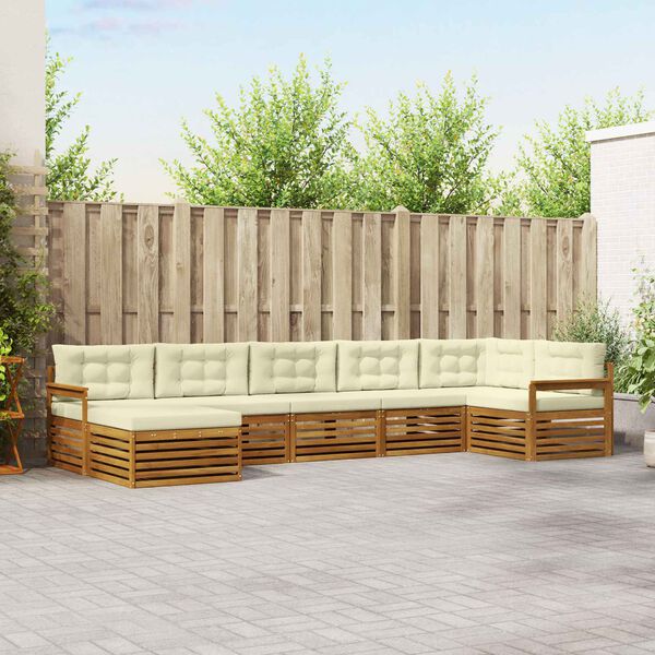 vidaXL Sofa-Sets 7 pcs Natuurlijk en Cr&egrave;me Massief Acaciahout