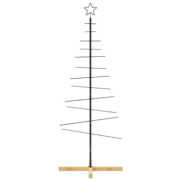vidaXL Kerstdecoratie kerstboom met houten basis 150 cm metaal zwart
