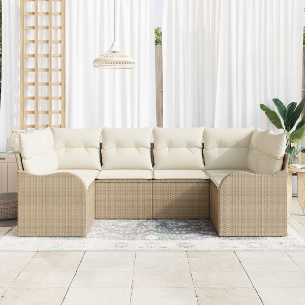 vidaXL Tuin Sofa Set met kussen 6 pcs Beige en wit Poly riet
