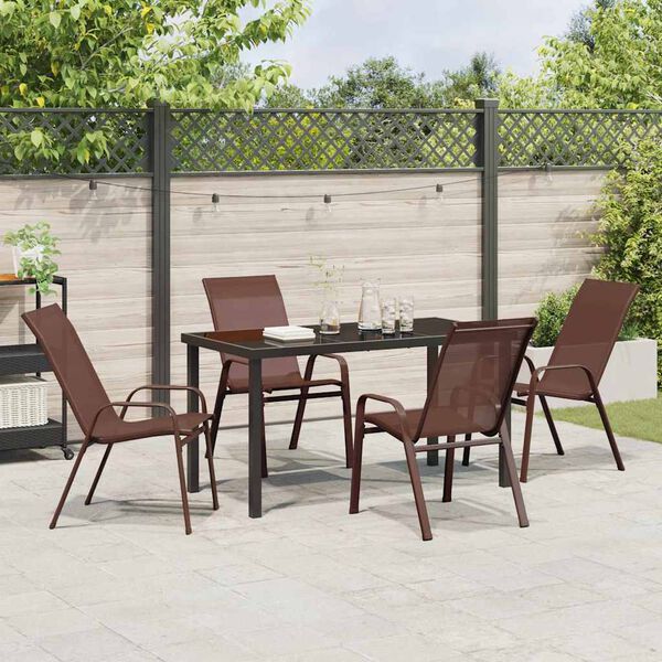 vidaXL Tuin eettafelset 5 pcs Bruin en zwart Poedercoating staal