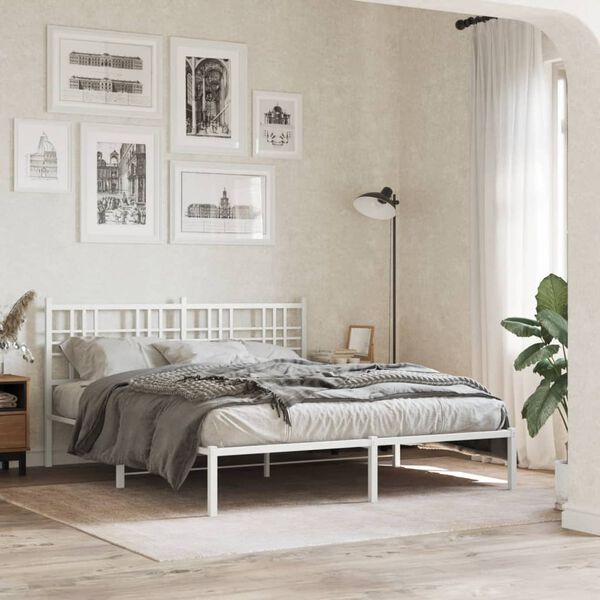 vidaXL Bedframe met hoofdbord metaal wit 160x200 cm
