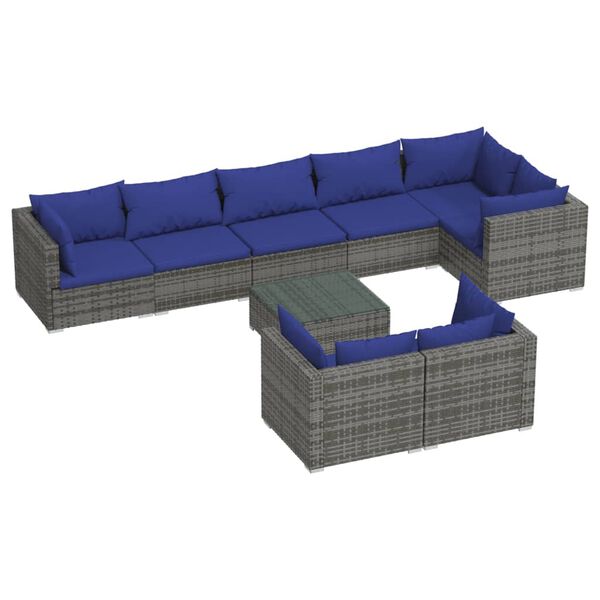 vidaXL 9-delige Loungeset met kussens poly rattan grijs