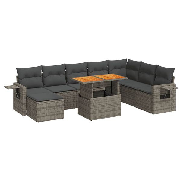 vidaXL 9-delige Loungeset met kussens poly rattan grijs
