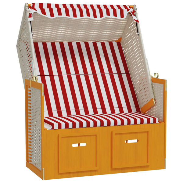 vidaXL Strandstoel met luifel poly rattan en massief hout rood en wit