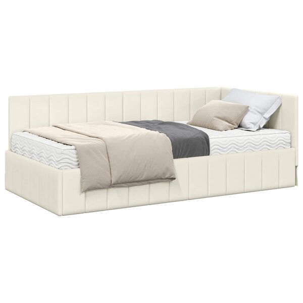 vidaXL Hoekbedframe met Matras met matras 2 pcs Crème Fluweel