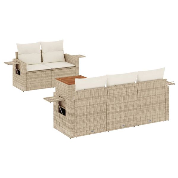 vidaXL 6-delige Loungeset met kussens poly rattan beige