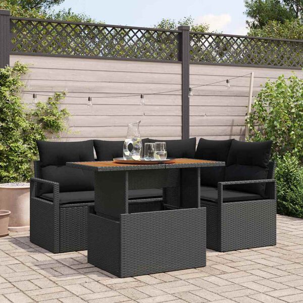 vidaXL Tuin Eetset met kussen 5 pcs Zwart en Bruin