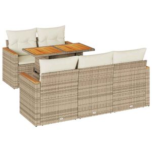 vidaXL 6-delige Loungeset met kussens poly rattan acacia beige