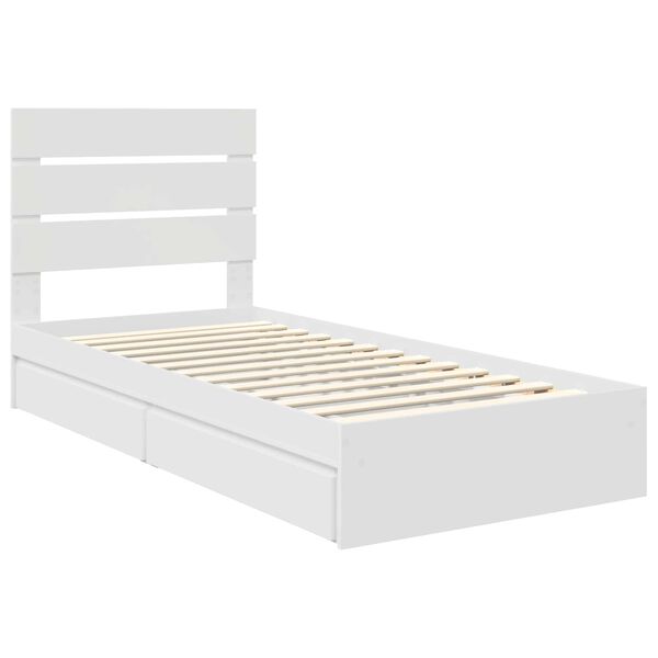 vidaXL Opslag bed met hoofdeinde met lade Wit 90 x 200 cm Bewerkt hout