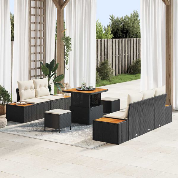 vidaXL Tuin Sofa Set met kussen met opslag 8 pcs Zwart en Cr&egrave;me