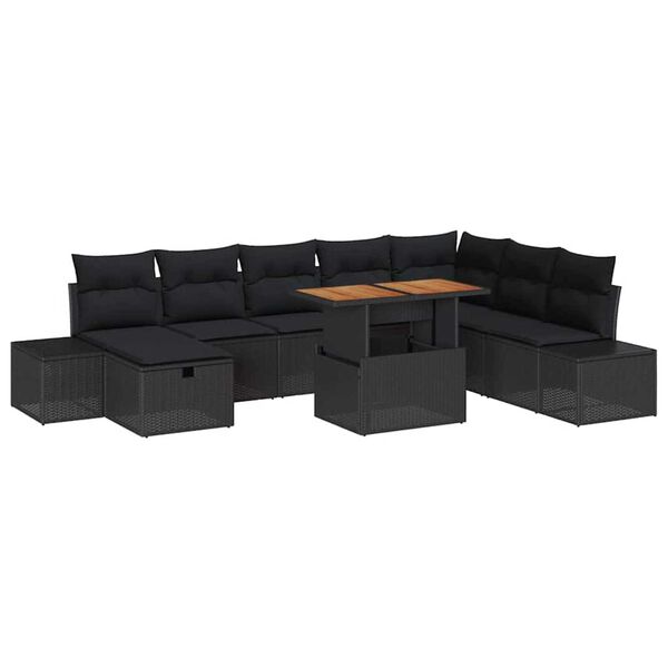 vidaXL Tuin Sofa Set met opslag 9 pcs Zwart Poly riet