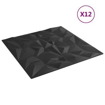 vidaXL 12 st Wandpanelen amethist 3 m² 50x50 cm XPS zwart
