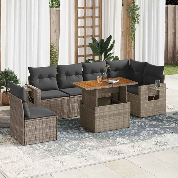 vidaXL 7-delige Loungeset met kussens poly rattan grijs