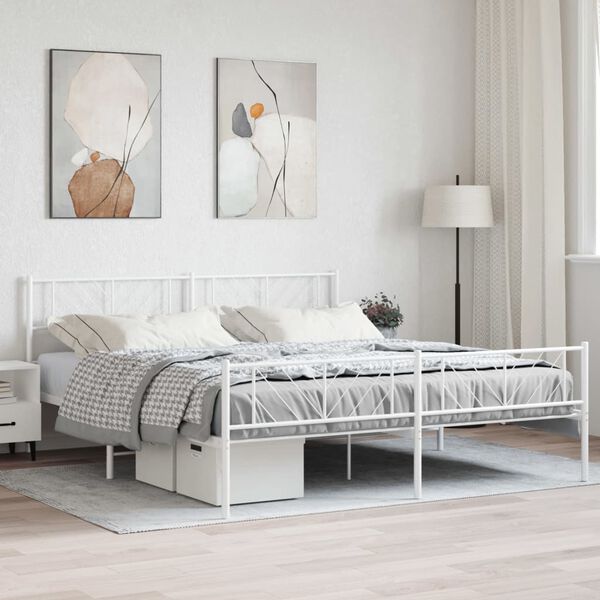 vidaXL Bedframe met hoofd- en voeteneinde metaal wit 180x200 cm