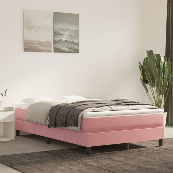 vidaXL Boxspring met matras fluweel roze 120x200 cm