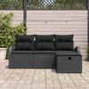 vidaXL Bankstel met kussen met opslag 4 pcs Zwart poly rattan