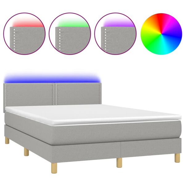 vidaXL Boxspring met matras en LED stof lichtgrijs 140x190 cm