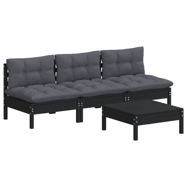 vidaXL 4-delige Loungeset met antracietkleurige kussens grenenhout