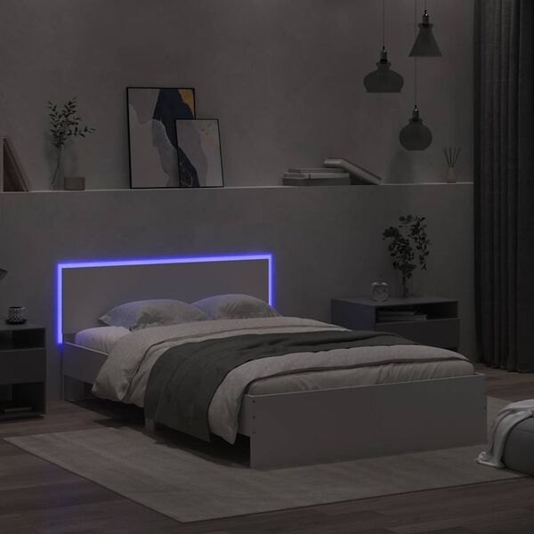 vidaXL Bedframe met hoofdeinde en LED wit 140x200 cm