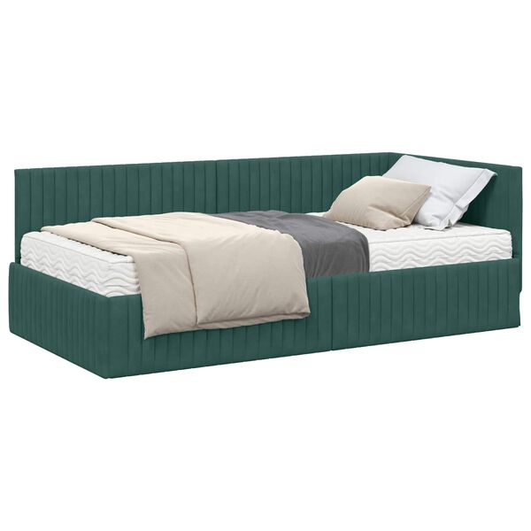 vidaXL Hoekbedframe met Matras met hoofdeinde 2 pcs Groen Fluweel