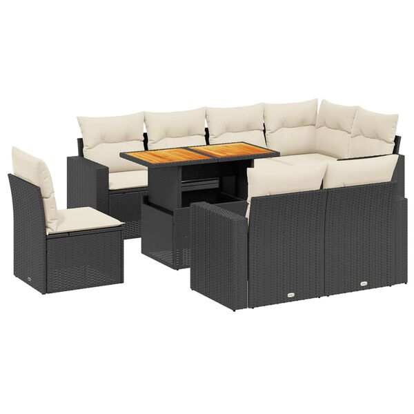 vidaXL 9-delige Loungeset met kussens poly rattan zwart