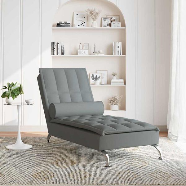 vidaXL Massage chaise longue met bolster stof donkergrijs