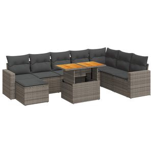 vidaXL 9-delige Loungeset met kussens poly rattan grijs
