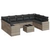 vidaXL 10-delige Loungeset met kussens poly rattan lichtgrijs