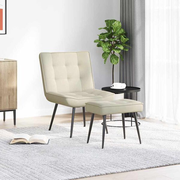 vidaXL Relaxstoel met voetenbank fluweel cr&egrave;mekleurig