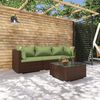 vidaXL 4-delige Loungeset met kussens poly rattan bruin