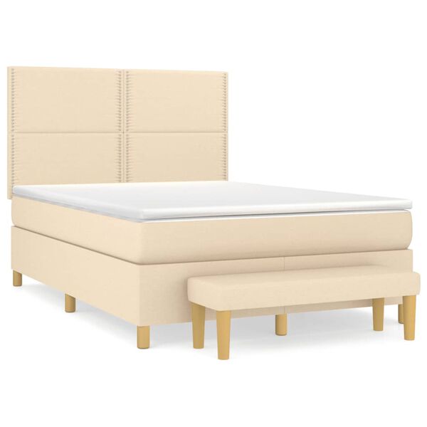 vidaXL Boxspring met matras stof cr&egrave;mekleurig 140x190 cm