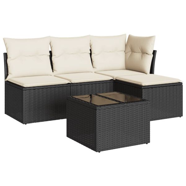 vidaXL 5-delige Loungeset met kussens poly rattan zwart