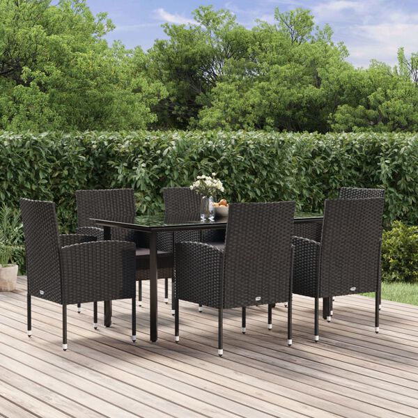 vidaXL 7-delige Tuinset met kussens poly rattan zwart
