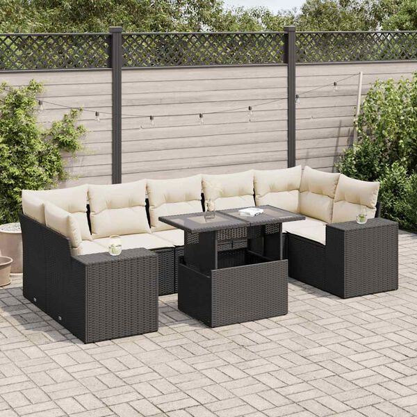 vidaXL 8-delige Loungeset met kussens poly rattan zwart
